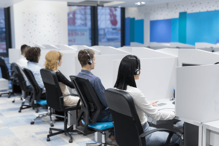 group of call center agents working