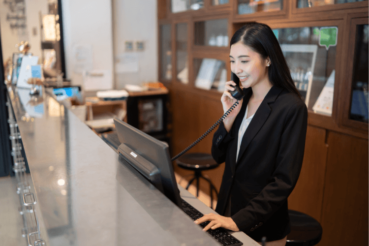 receptionist answering the phone