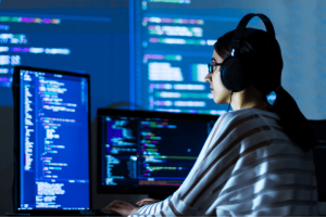 woman working on a code