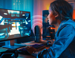 woman using computer