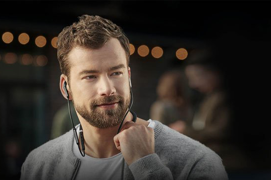 man using a jabra headset