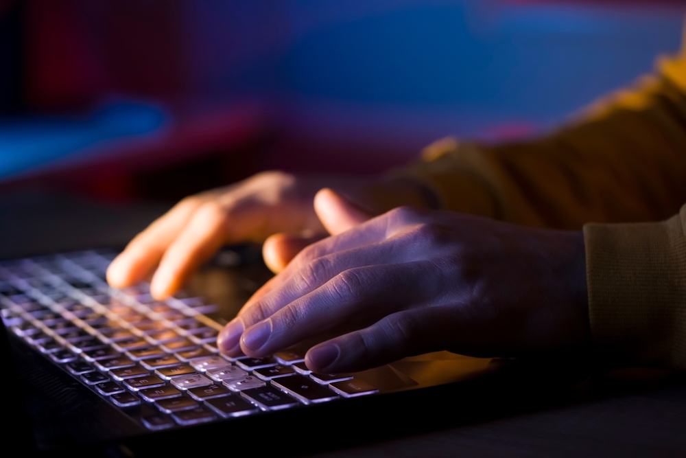 typing in laptop