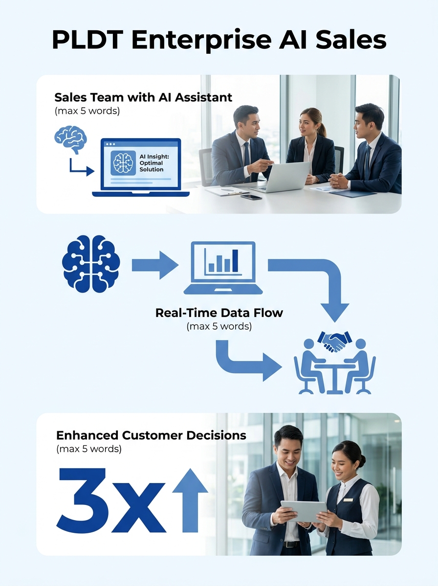 PLDT Enterprise sales team using AI assistant on laptop during customer meeting