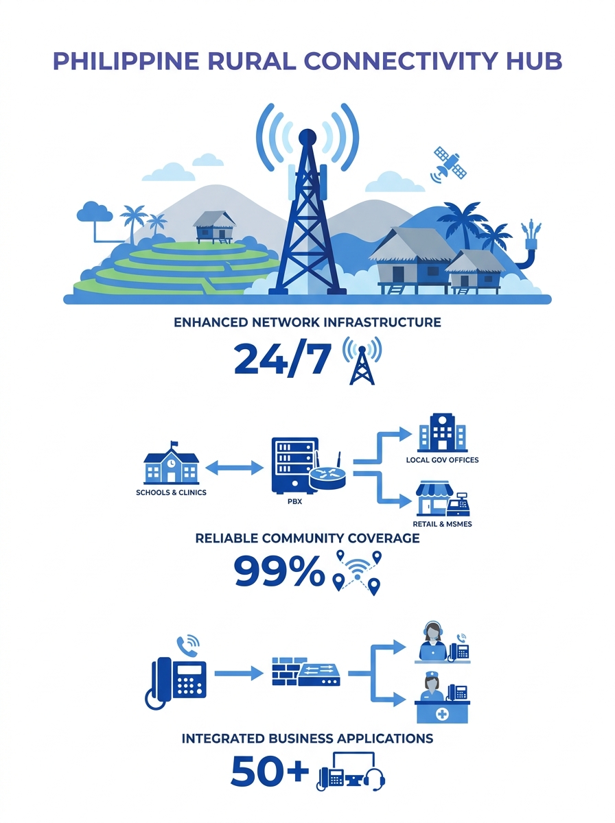 Telecommunications tower against rural Philippine landscape