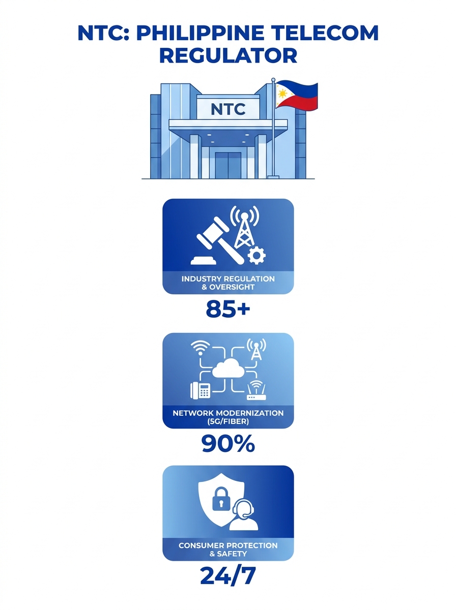 National Telecommunications Commission building entrance with Philippine flag