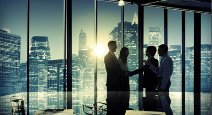 silhouette corporate meeting in a building